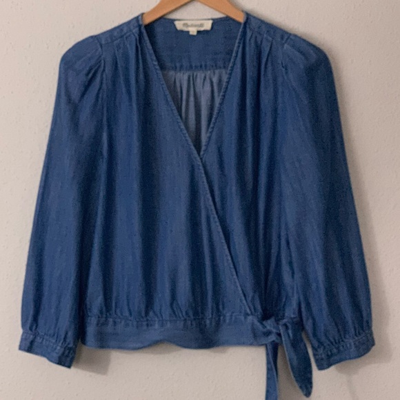 Madewell Denim Wrap Top in Blue Chambray Sz L - Picture 10 of 10